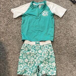 Wonder Nation Teal and White Kids Swim Rashguard Set